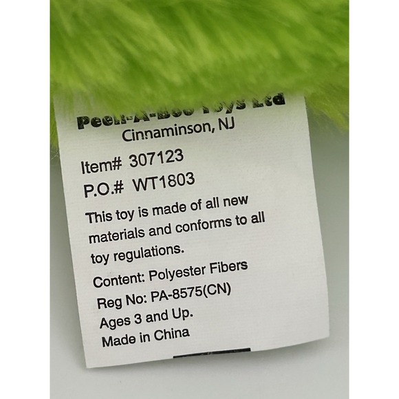 PEEK-A-BOO TOYS Green Dragon‎ Drexel 8" Plush Stuffed Animal Gift New SALE - Picture 8 of 9